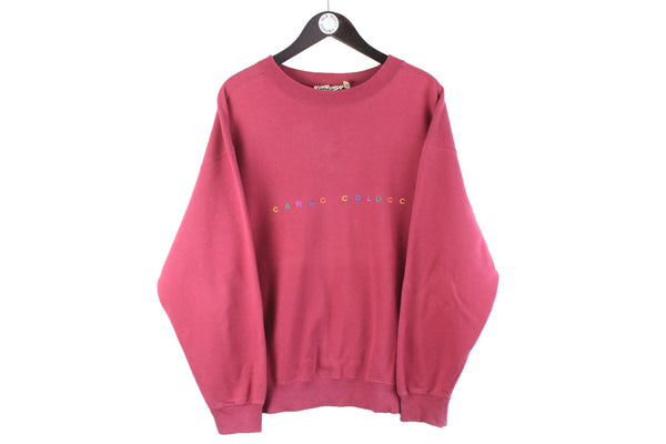 Vintage Carlo Colucci Sweatshirt Medium pink big logo 90s retro multicolor made in Germany jumper crewneck
