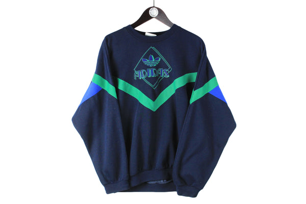 Vintage Adidas Sweatshirt Medium blue green big logo 90s sport style crewneck rare pullover