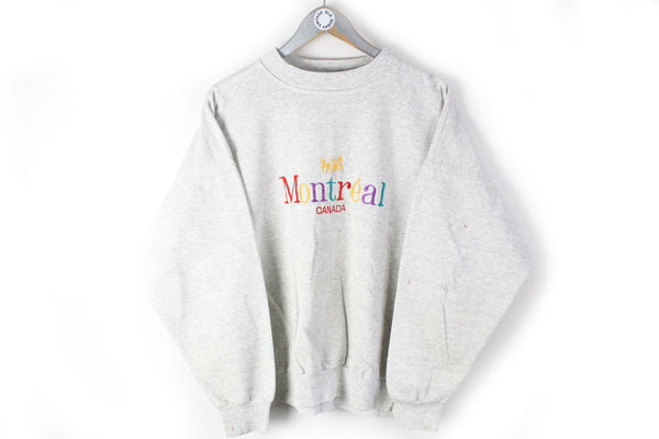 Vintage Montreal Canada Sweatshirt Small gray big logo 80s multicolor logo sport jumper