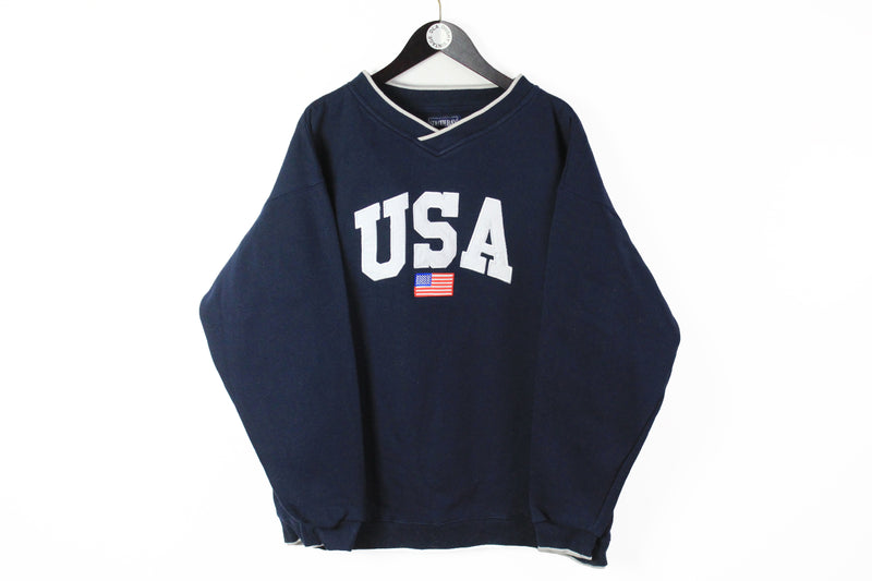 Vintage USA Sweatshirt Large big logo V-neck authentic jumper sport style 