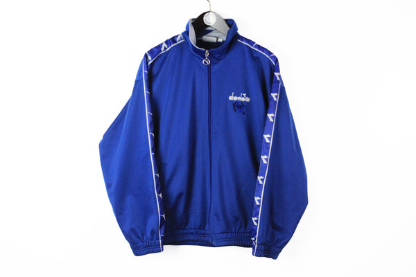 Vintage Diadora Track Jacket Large blue full sleeve logo 90s sport Italy windbreaker