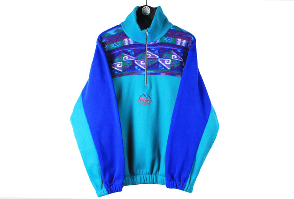 Vintage Fleece Half Zip Large blue green 90s outdoor ski sweater retro style winter oversize jumper