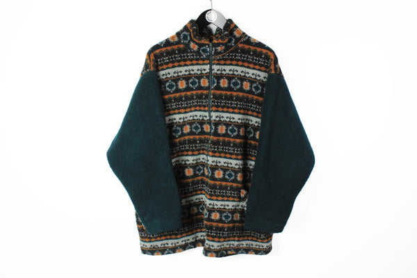 Vintage Fleece Full Zip Medium green abstract pattern ski outdoor sweater