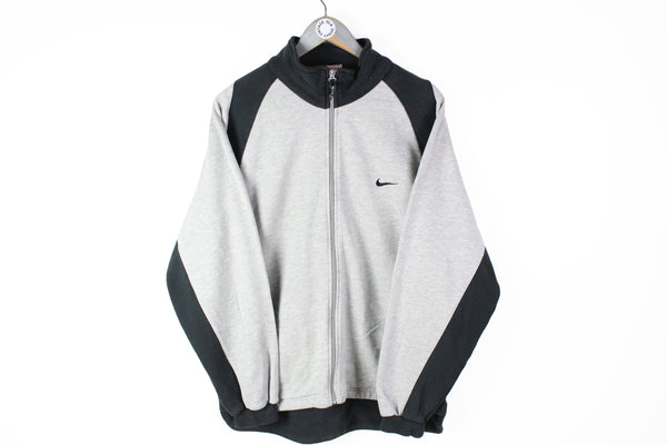 Vintage Nike Sweatshirt Full Zip Medium gray 90s sport big logo jumper