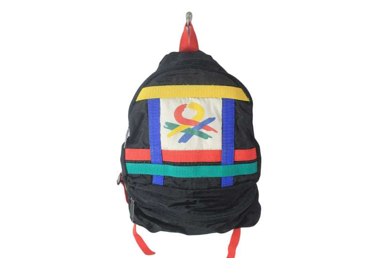 Vintage United Colors of Benetton Backpack multicolor big logo 90's retro style athletic school bag