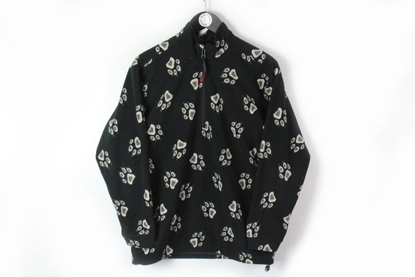 Vintage Jack Wolfskin Fleece Half Zip Small black monogram paw 90s winter outdoor sweater