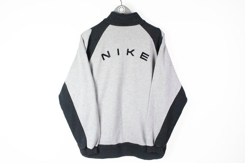 Vintage Nike Sweatshirt Full Zip Medium gray 90s sport big logo jumper