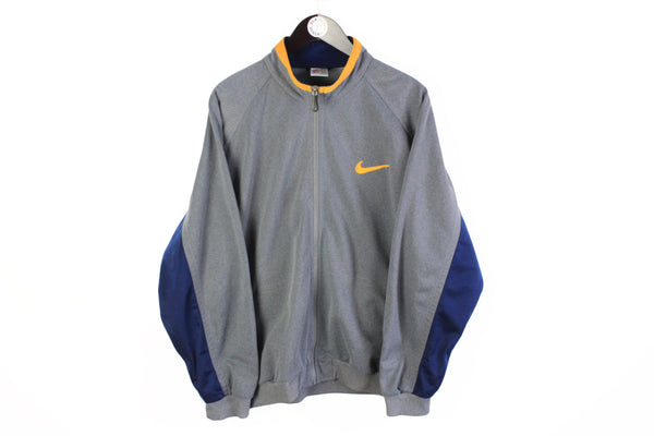Vintage Nike Track Jacket Large gray yellow big logo 90s full zip sport windbreaker