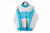 Vintage Puma Sweatshirt Medium made in Italy big logo gray blue 90s sport jumper authentic Germany sport style