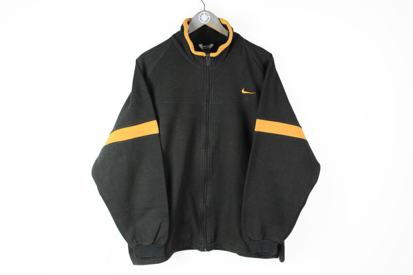 Vintage Nike Sweatshirt Full Zip XLarge black orange big logo 90s sport zipped cardigan