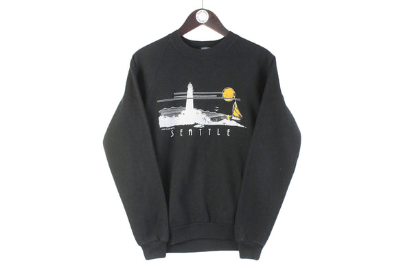 Vintage Seattle Sweatshirt Small made in USA black big logo 90s retro classic crewneck USA sport jumper