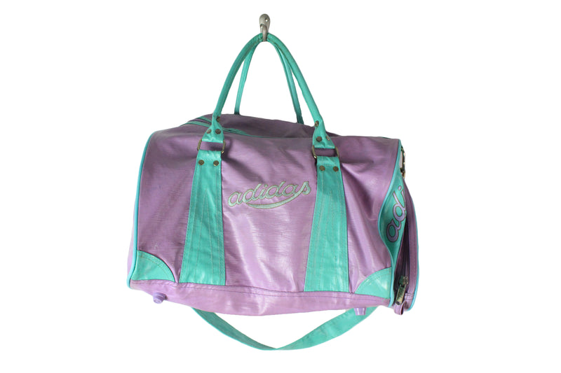 Vintage Adidas Duffel Bag green purple 90's sport style gym bag authentic sport travel bag