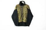 Vintage MCM Fleece Half Zip Women's 38 black leopard pattern 90's luxury sweater