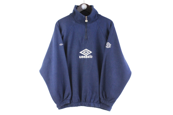 Vintage Umbro Sweatshirt 1/4 Zip Large navy blue big logo 90s retro cotton sport classic jumper