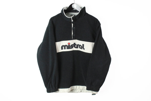 Vintage Mistral Fleece 1/4 Zip Medium / Large black white big logo 90's snap buttons sweater