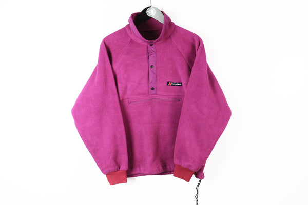Vintage Berghaus Fleece Snap Button Medium pink 90s sport style ski sweater