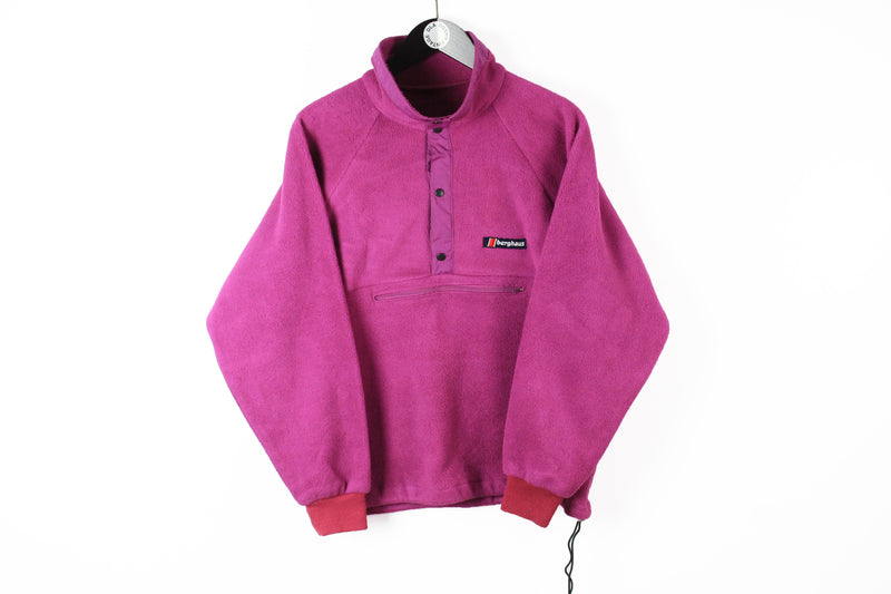 Vintage Berghaus Fleece Snap Button Medium pink 90s sport style ski sweater