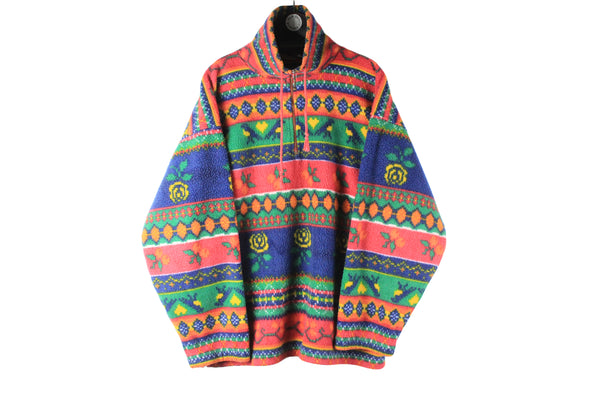 Vintage Fleece 1/4 Zip XLarge abstract pattern 90s retro sport style sweater rare ski outdoor jumper