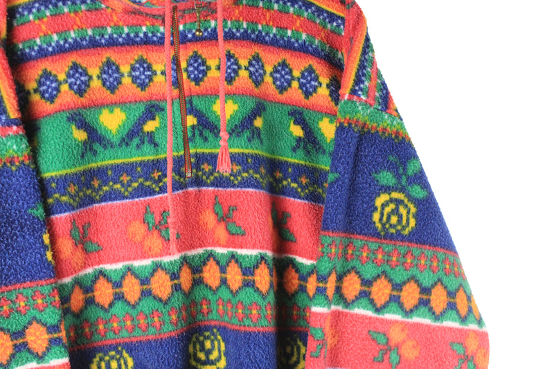 Vintage 1990s Patterned Fleece Quarter Zip Sweater / Outdoorsman / 90s  Sweater / Streetwear / Hiking / Fleece Zip up / 90s Fleece / Abstract 