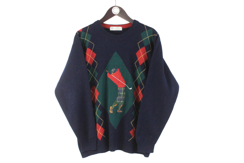 Vintage Marks & Spencer Golf Sweater Small blue 90s big golfer logo retro pullover authentic navy jumper