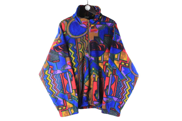 Vintage Rodeo Fleece Large / XLarge multicolor abstract pattern crazy print ski winter outdoor jumper sport sweater 90s