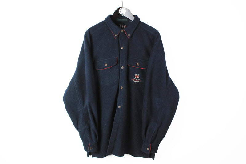 Vintage Gant Fleece Shirt XXLarge navy blue 90's authentic outdoor USA style sweater
