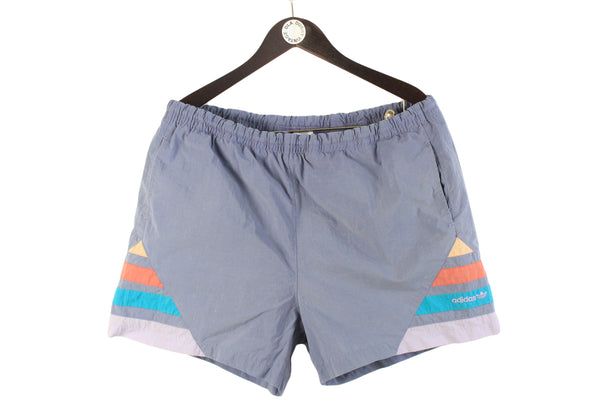 Vintage Adidas Shorts XLarge swimming style gray blue 90s retro shorts