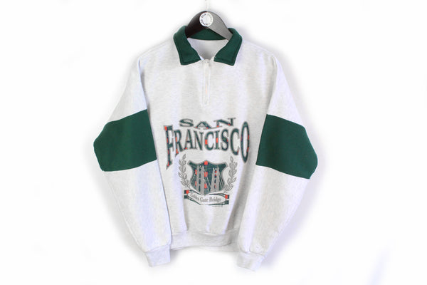 Vintage San Francisco Sweatshirt 1993 1/4 Zip Small gray big logo 90s Golden Gate Bridge 