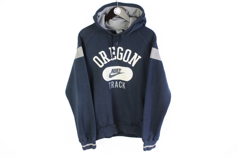 Vintage Nike Hoodie Medium blue big logo 90s Track Oregon oversize hooded jumper 00s