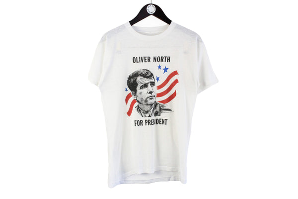 Vintage Oliver North For President 1987 T-Shirt Small / Medium white 80s retro USA Elections cotton shirt