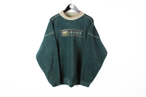 Vintage Fleece Sweatshirt XLarge green Banff mountains jumper outdoor 90's sweater