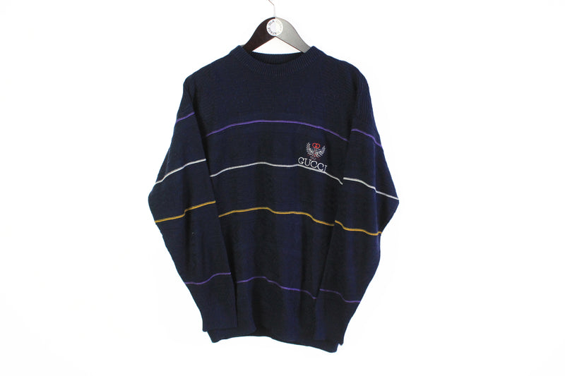 Vintage Gucci Bootleg Sweater Large blue 90s striped pattern retro style rave pullover