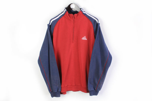 Vintage Adidas Sweatshirt 1/4 Zip Large red blue classic 00s sport style small logo jumper