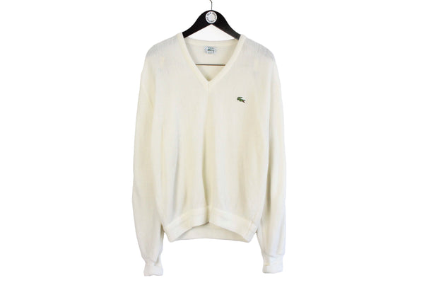 Vintage Lacoste Sweater Large size men's classic milky jumper France retro clothing 90's 80's street style casual wear basic cardigan