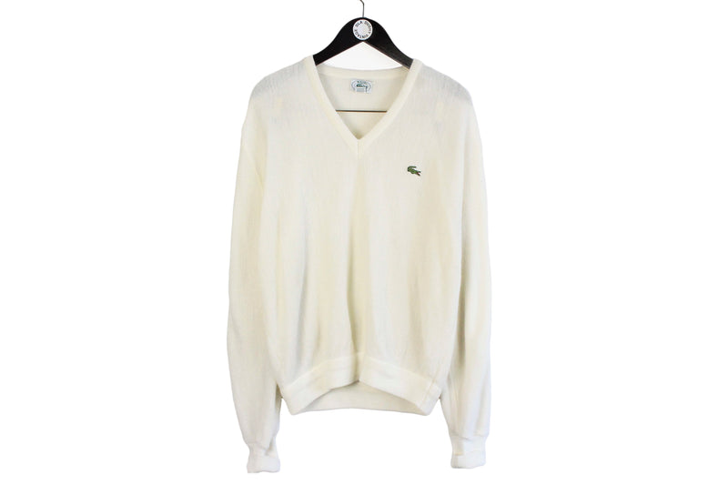 Vintage Lacoste Sweater Large size men's classic milky jumper France retro clothing 90's 80's street style casual wear basic cardigan