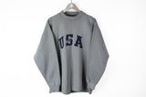 Vintage USA Athletics Sweatshirt Medium gray big logo 90s sport athletic sweater