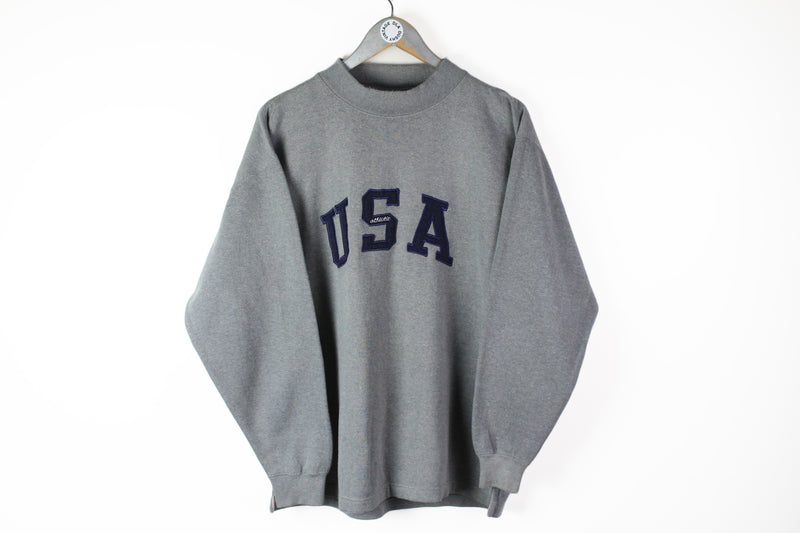 Vintage USA Athletics Sweatshirt Medium gray big logo 90s sport athletic sweater