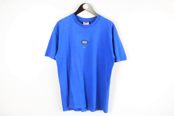 Vintage Nike Ronaldo R9 T-Shirt Medium blue center swoosh big logo 00s 90s Brasil cotton tee