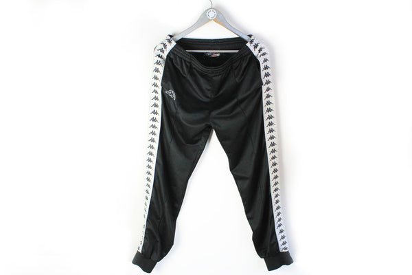 Vintage Kappa Track Pants Medium black white full pant logo 90s sport pants with cuffs