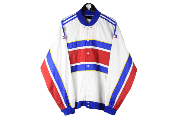 Vintage Adidas Jacket XLarge Bomber style white red blue France 90s retro sport style windbreaker