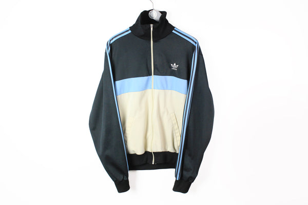 Vintage Adidas Track jacket Medium white black blue 80's made in France windbreaker