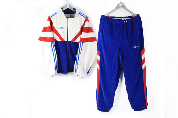 Vintage Adidas Tracksuit Large white blue 90s sport suit retro style authentic blue white complect 