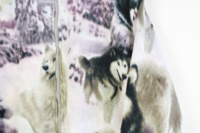Vintage Dog Pattern Fleece Full Zip Women's Medium