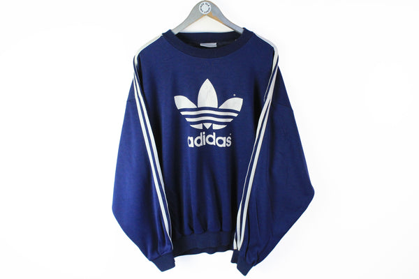 Vintage Adidas Sweatshirt Large navy blue big logo 90s sport jumper