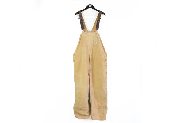 Vintage Carhartt Overalls 60 x 32 (6XLarge) work wear coveralls brown 90s retro style robe patch logo