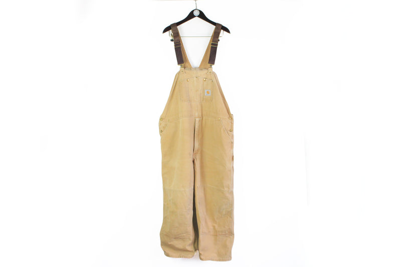 Vintage Carhartt Overalls 60 x 32 (6XLarge) work wear coveralls brown 90s retro style robe patch logo