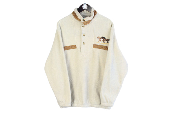 Vintage Fleece Large size men's retro polar ski winter warm pullover horse logo fancy hipster outdoor sweatshirt outfit