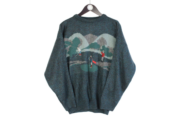 Vintage Golf Sweater Medium size retro sweat knit knitted wear pullover green embroidery logo 90's style 80's jumper