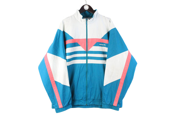 Vintage Adidas Track Jacket XXLarge blue white 90s retro classic sport windbreaker