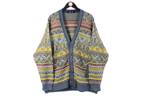 Vintage Bogner Cardigan XXLarge deep V-neck multicolor 90s retro made in Germany authentic pullover oversize luxury classic